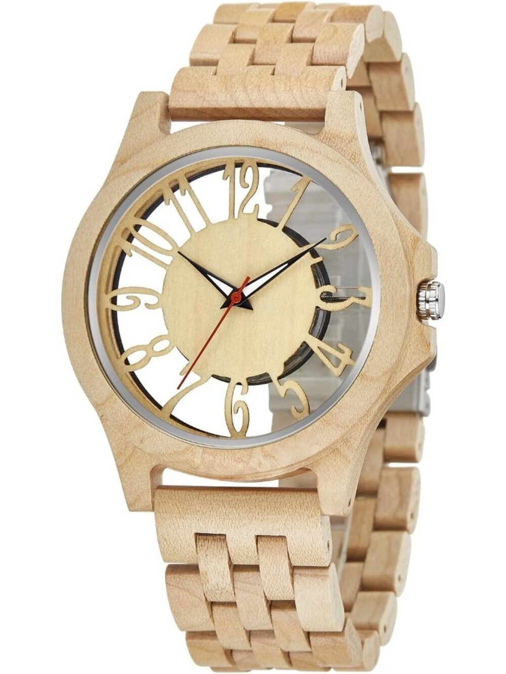 Men Cream Quartz Solid Ebony Zebra Fold over Clasp Wood Strap Round Wooden Watch